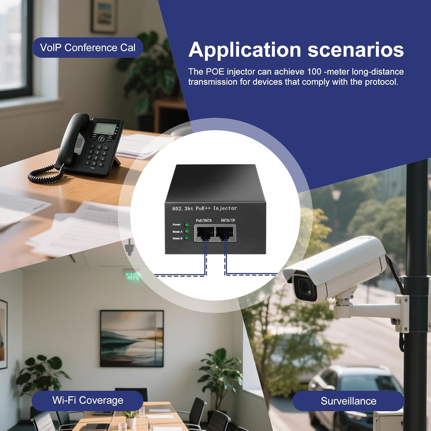 POE90 90W Gigabit Ultra PoE++ Injector Adapter, IEEE 802.3 bt /802.3at/802.3af Compliant, Up to 90W Ultra Power Supply, 10/100/1000Mbps Shielded RJ-45, Plug & Play, Metal housing