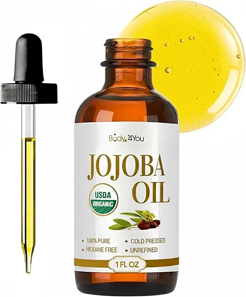 BodyJ4You Organic Jojoba Oil for Skin - USDA Organic 100% Pure Natural - Face Skin Gua Sha Facial Dermaplaning Hair Scalp Massage - Unrefined Cold Pressed Hexane Free - Base Carrier Wax - 1 Fl Oz