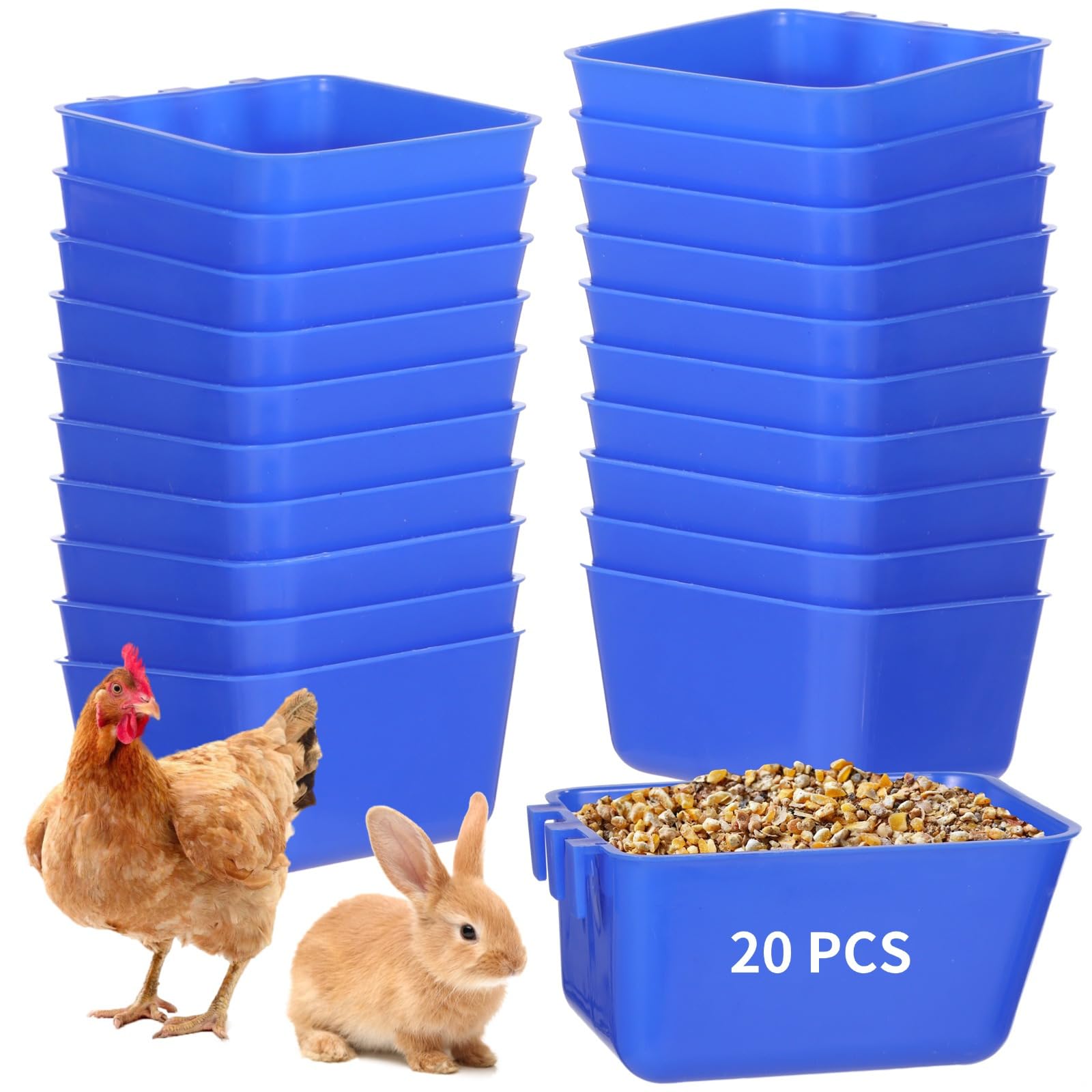 20 comederos colgantes de plástico, cuencos de agua y semillas de 16 onzas para pollos, loros, palomas, conejos y más