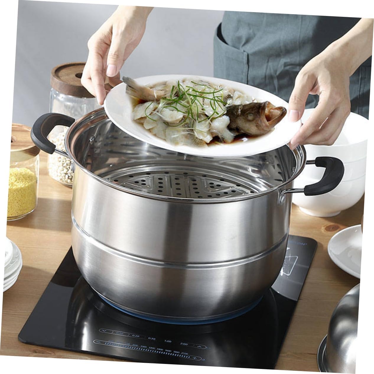 Creative Multi-function Stainless Steel Steam Pot for Soup and Steaming Kitchen Utensil with Storage for Easy Use and Space-saving