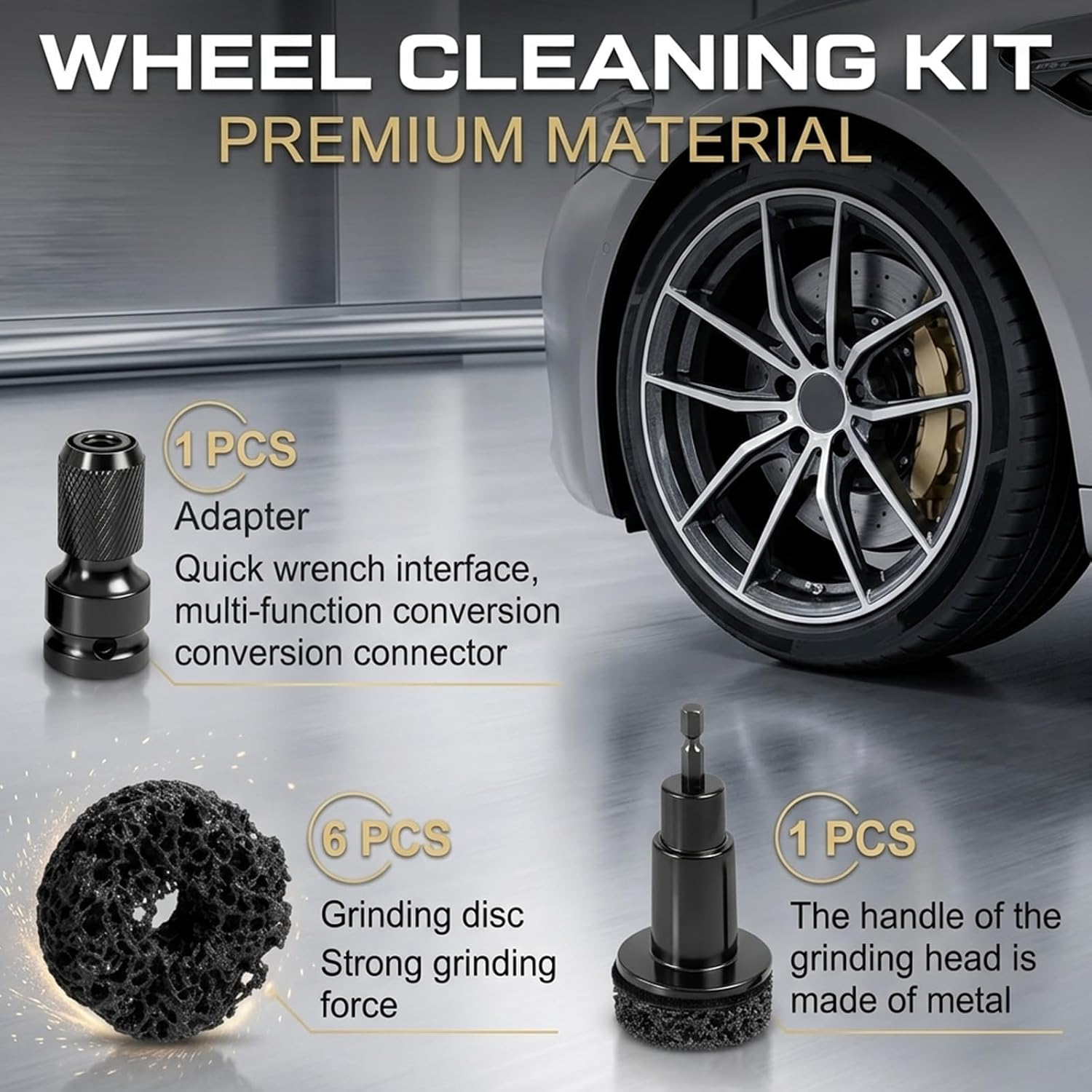 Wheel Hub Cleaning Tool and Resurfacing Kit with 7 Pads, Professional Wheel Stud Cleaner and Hub Cleaner Tool Fits 1/2" Drills, for Brake Rotor and Wheel Hubs Maintenance