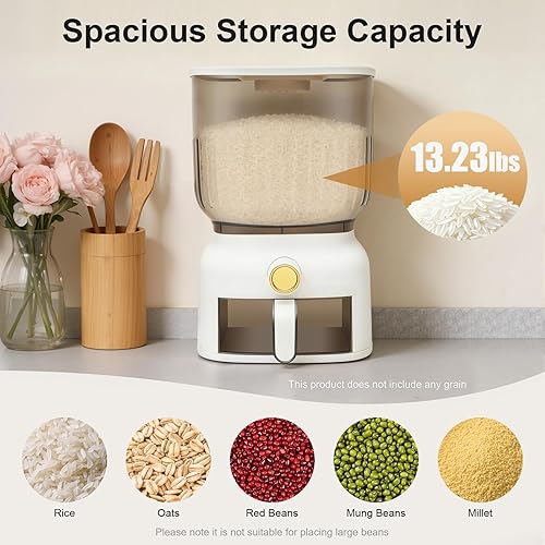 Miniatura 2 de Dispensador de arroz de 13.2 lbs, contenedor grande de almacenamiento de granos sellados con taza de arroz, dispensador de alimentos, organizador de