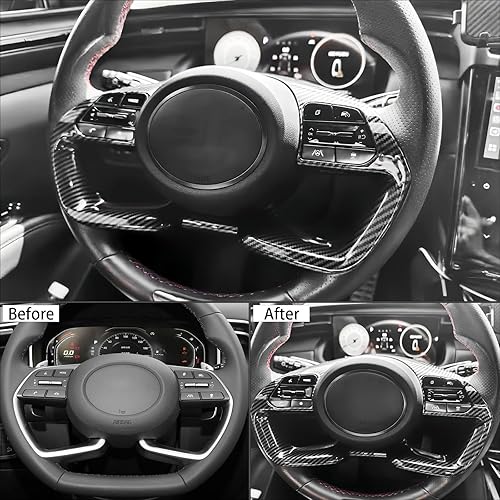 Miniatura 5 de Cubierta del marco de la manija del volante del coche estilo fibra de carbono, cubierta interior del panel del botón de dirección, adhesivo