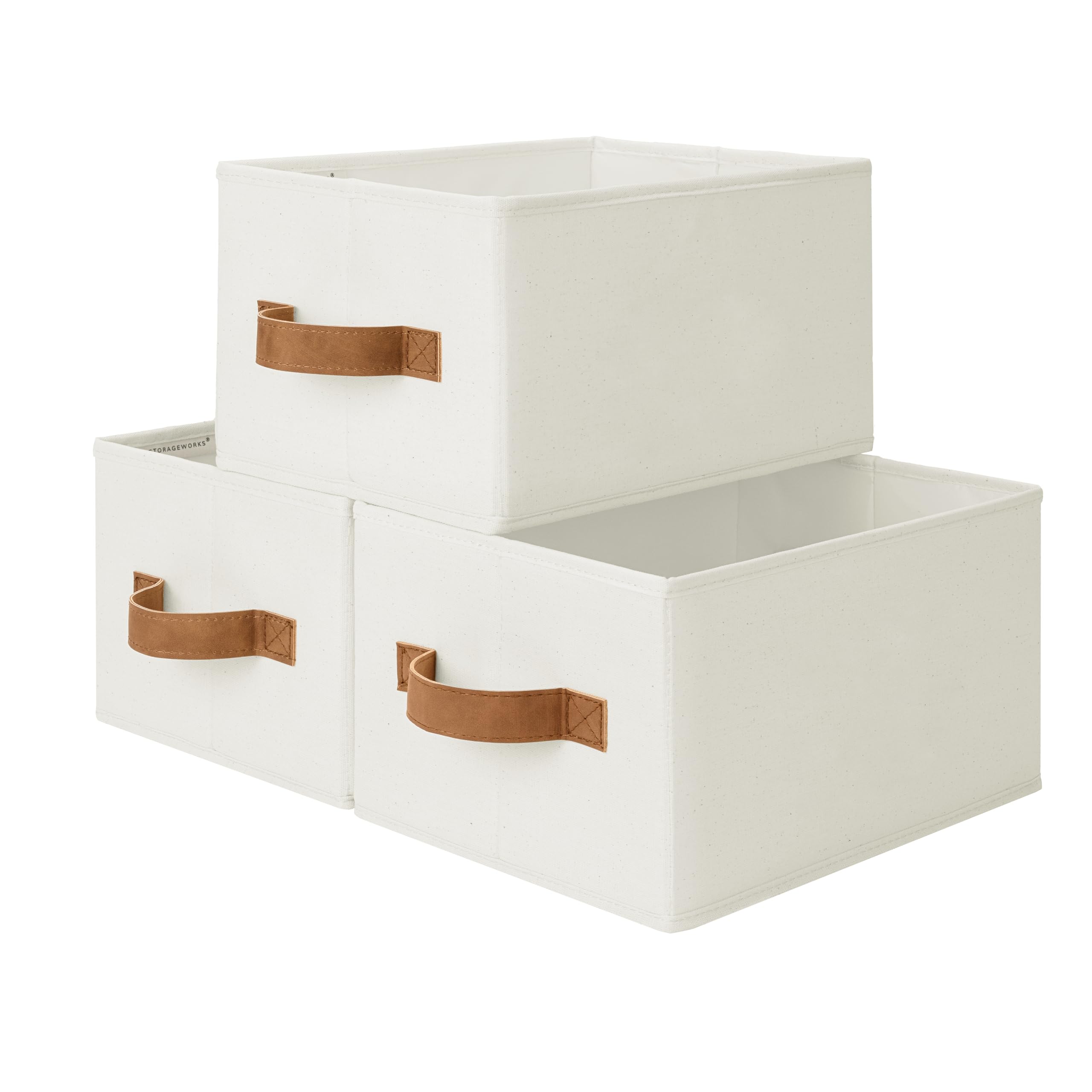StorageWorks Fabric Storage Boxes, Wardrobe Storage Boxes with Handles, Baskets for Closets, Bedroom Boxes, Sturdy Clothes Storage Baskets for Organising Towel, T-Shirt, Ivory White, 3-Pack, — image 1