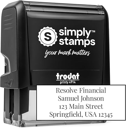 Sello de dirección personalizado de 4 líneas, 20 opciones de fuente, sello de dirección autoentintado (sello de 4 líneas) hasta 4 líneas de texto