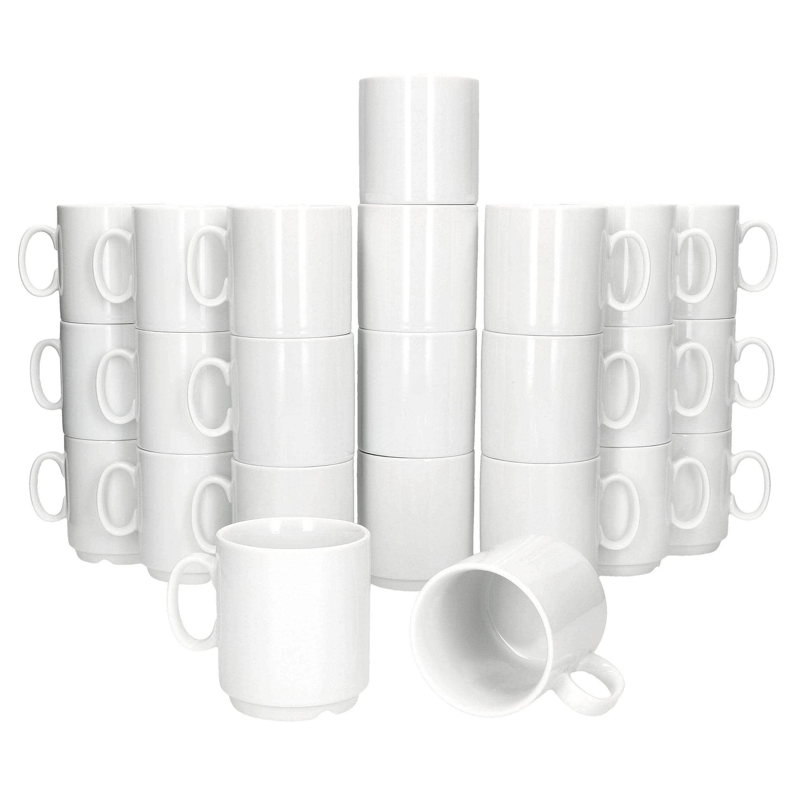 MamboCat Event 24er Set Kaffeebecher I 250 ml I weiße Porzellan-Becher mit Henkel 24 Personen I stapelbare Tassen für Heißgetränke wie Tee, Kakao, Latte Macchiato & Co I schickes Kaffee-Geschirr