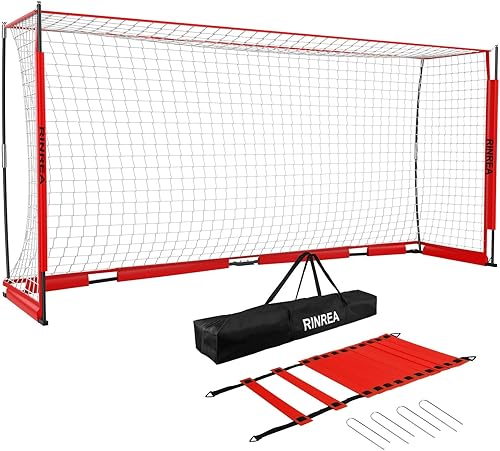 Portería de fútbol portátil, base de metal plegable, equipo de entrenamiento de fútbol de configuración rápida con 1 bolsa de transporte, 1 escalera