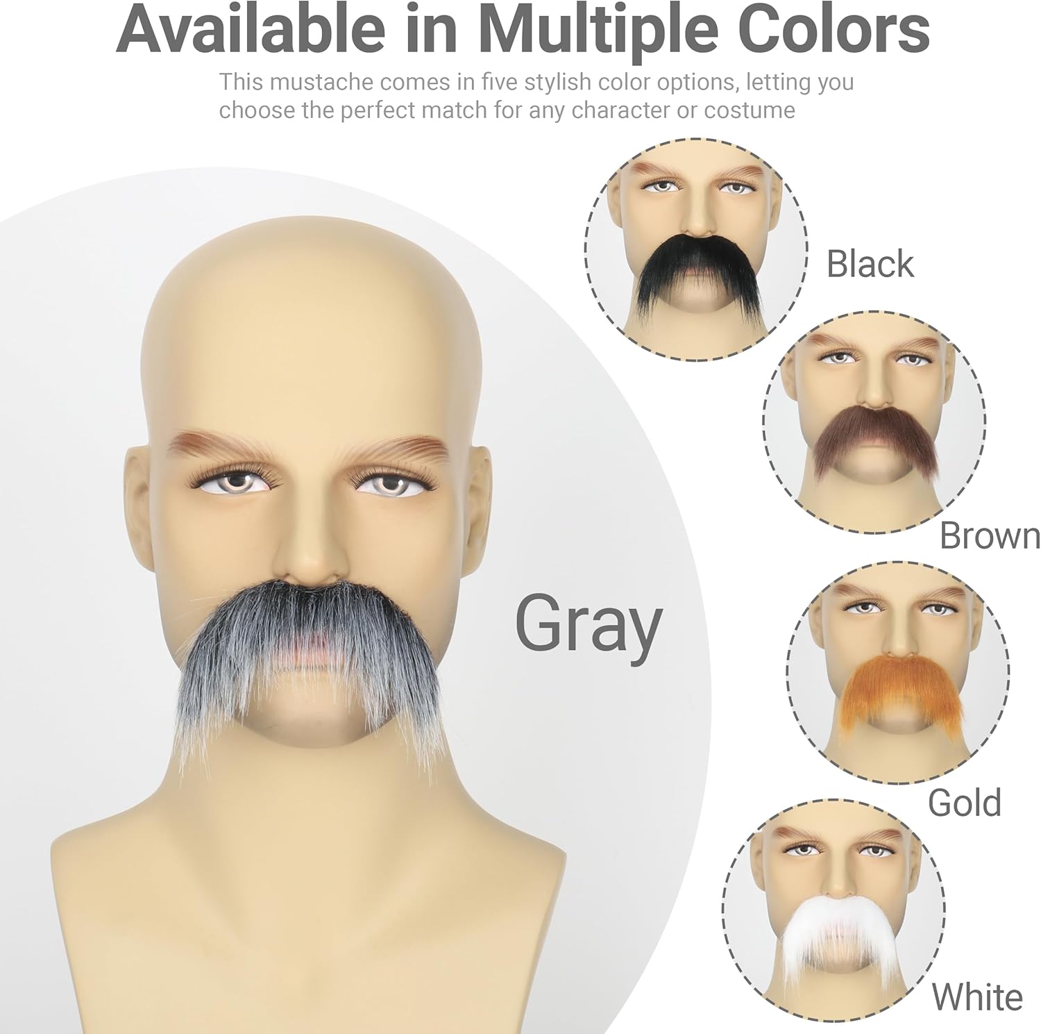 2Pcs Men Fake Mustache Realistic Mustaches Fake Facial Hair Beard for Cosplay Costume Halloween Parties - Image 6