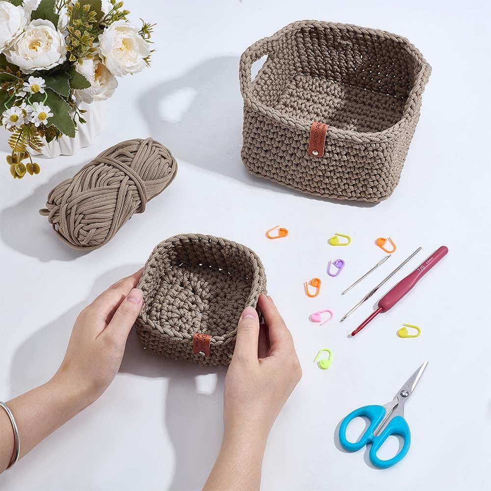 FREEBLOSS 2 Set Crochet Basket Kit Crochet Starter Kit with Detailed Instruction Handmade Storage Basket for Beginners Adults(Square)