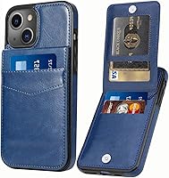 Vista 1 de Funda tipo cartera para iPhone 13 con tarjetero de crédito para mujeres y hombres, de piel sintética, para iPhone 13 de 6.1 pulgadas (azul)