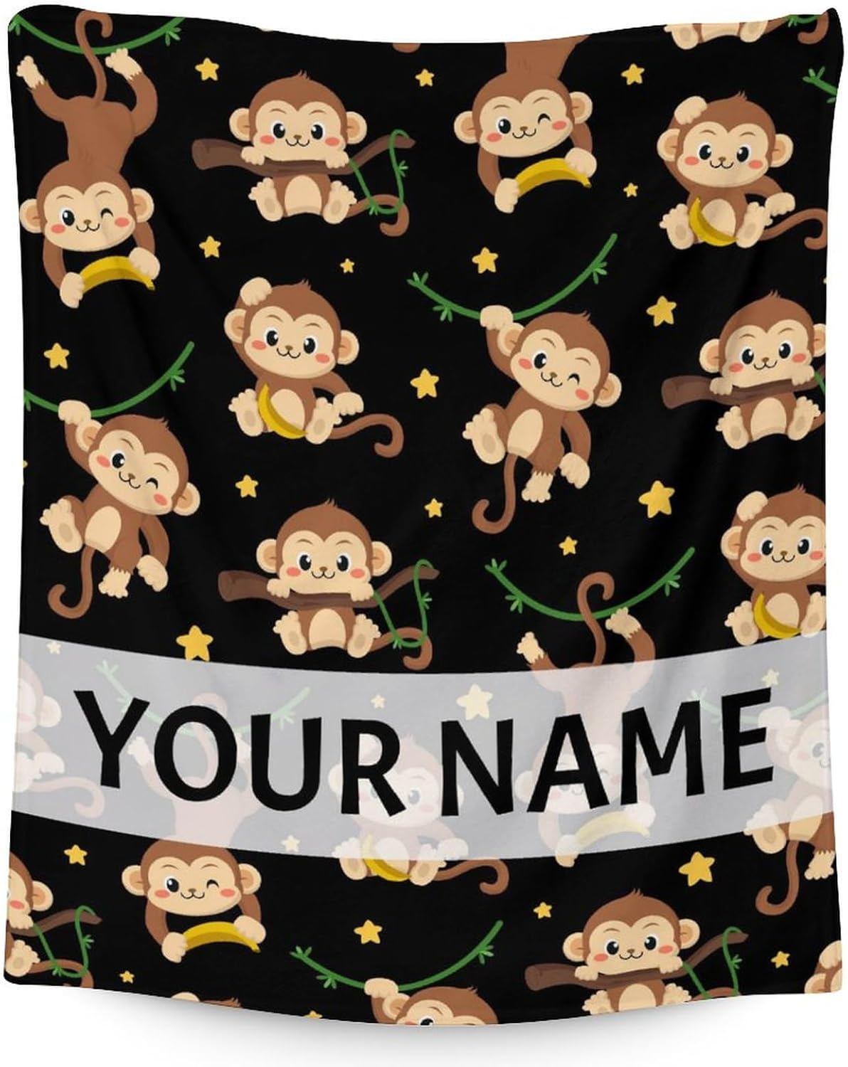 Personalized Monkey Blanket -60x80 Inches Twin Size Throw Blanket for Girls - Soft Fuzzy Blankets for Couch, Living Room & Office - Brown Cute Cozy Blankets Gift