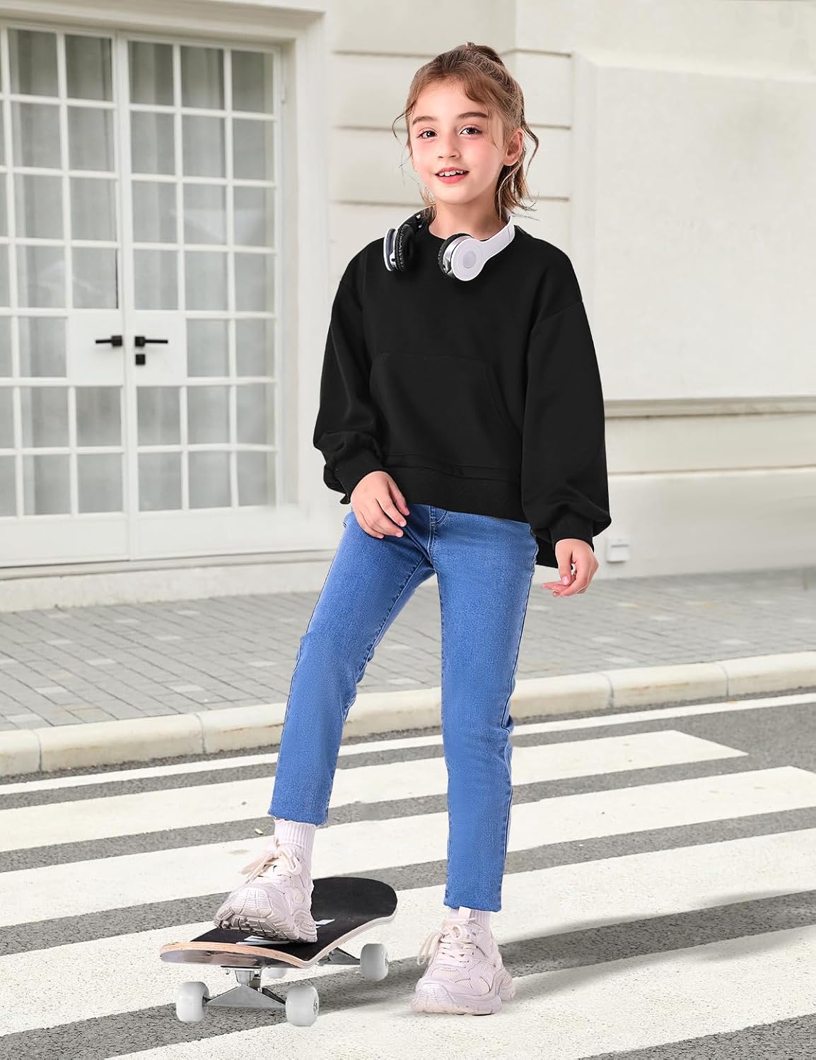Girls Sweatshirts Pullover Tops Oversized Crew Neck Girls Casual Long Sleeve Shirts with Kangaroo Pocket, 5-14Y - Image 2
