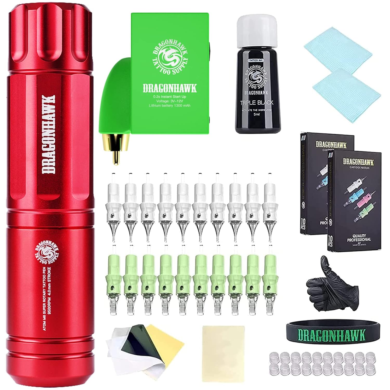 Dragonhawk Wireless Tattoo Kit Rotary Tattoo Pen Machine