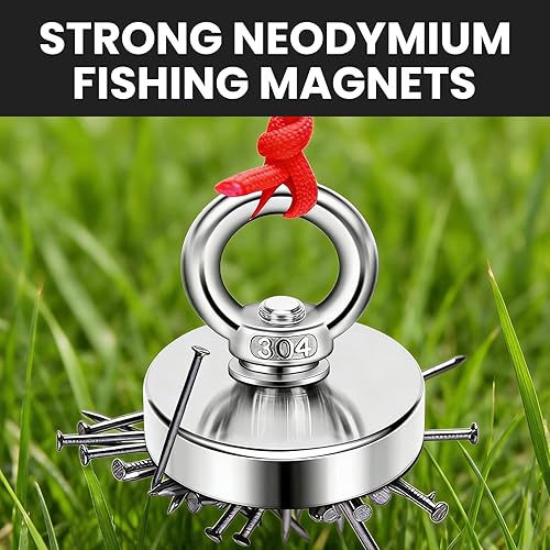 Vista 4 de Diymag Imanes de pesca de neodimio muy fuertes, 330 lbs de fuerza de tracción, imán de tierra rara con ojal avellanado, diámetro de 2.36 pulgadas
