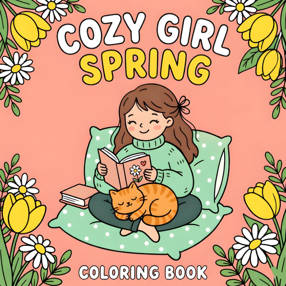 Cozy Girl Spring Coloring Book: A Bold and Easy Adult Spring Coloring Book with Cute Homebody Aesthetics, Thick Lines, and Relaxing Scenes for Stress Relief