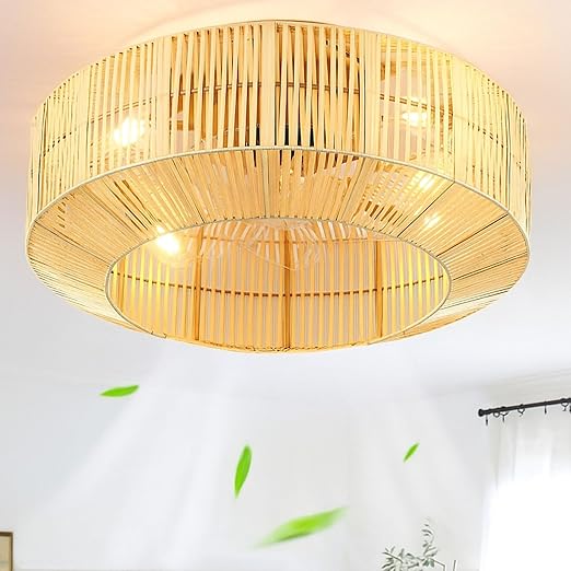 DWVO 18 Inch Boho Caged Ceiling Fan with Lights, Flush Mount Ceiling Fans with Remote, 6 Speeds, Reversible Blades, Enclosed Fan Lights for Living Room, Bedroom, Dining Room, Kitchen
