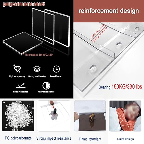Miniatura 5 de Toldo invisible para ventana, cubierta de policarbonato empalmado con ranuras, toldo transparente para lluvia, toldo para patio, balcón, aire