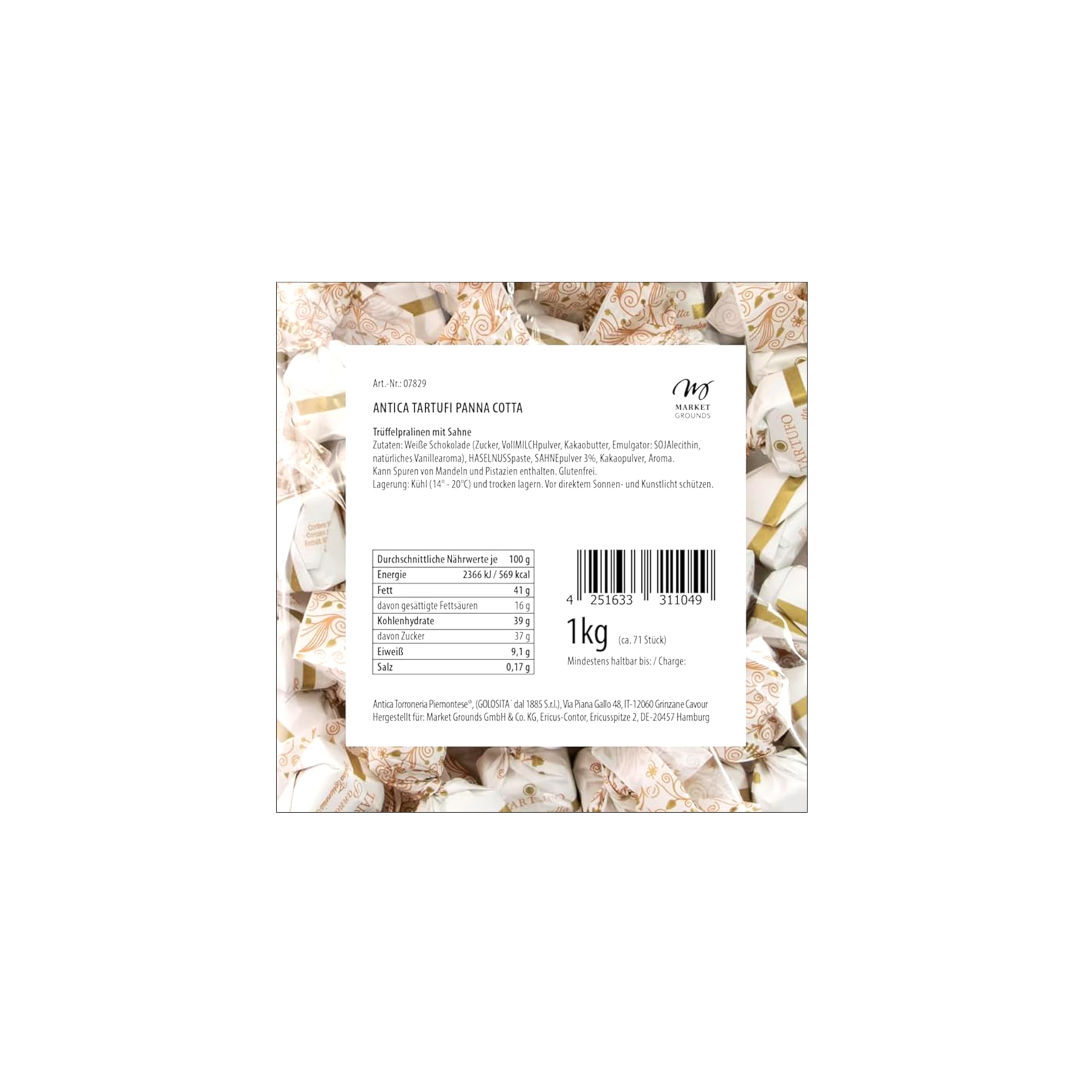 Antica Torroneria Piemontese Panna Cotta, 1kg – Feinste exquisite Italienische Trüffelpralinen, Glutenfrei & Köstlich, Ideal als Edle Geschenkidee - 70 Stück, je 14g