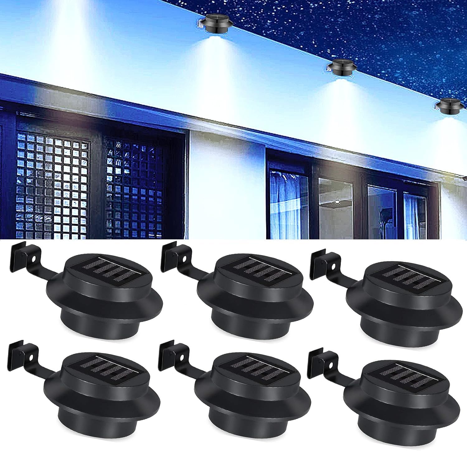 6 Pack Outdoor Solar Lights, Gutter Lights, Waterproof Garden Wall,Gutter Lighting, House, Fence, Garden Path, Black