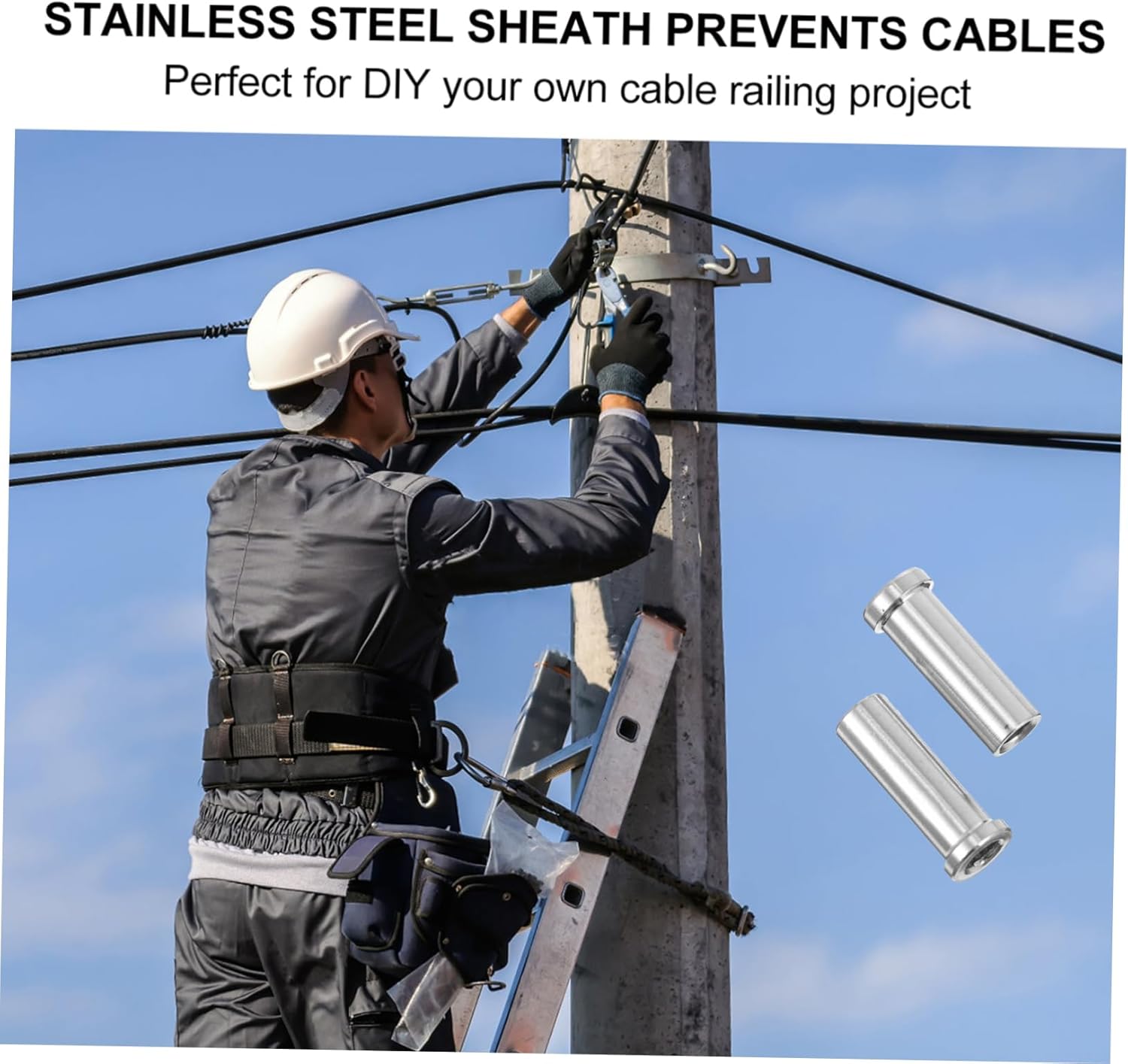 OSALADI 50個ステンレス製 ワイヤーロープ保護スリーブ デッキ用ケーブル