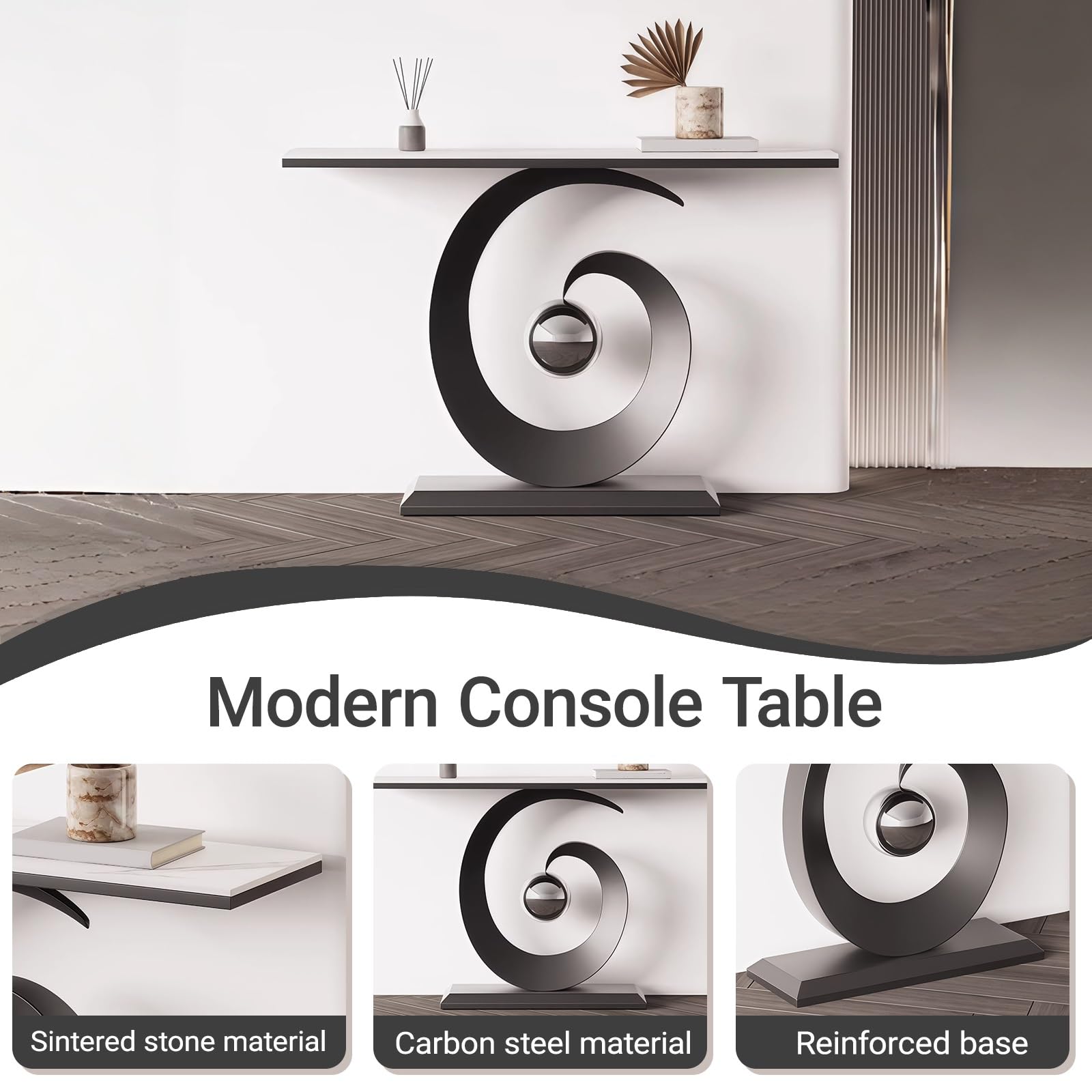 Consola para Entrada,Moderna Mesa de Entrada,Mesa Estrecha con Estructura de Metal,Mesa de Entrada con Base de círculo,para Recibidor Sala de Estar(Gold+Brown,150cm/59)