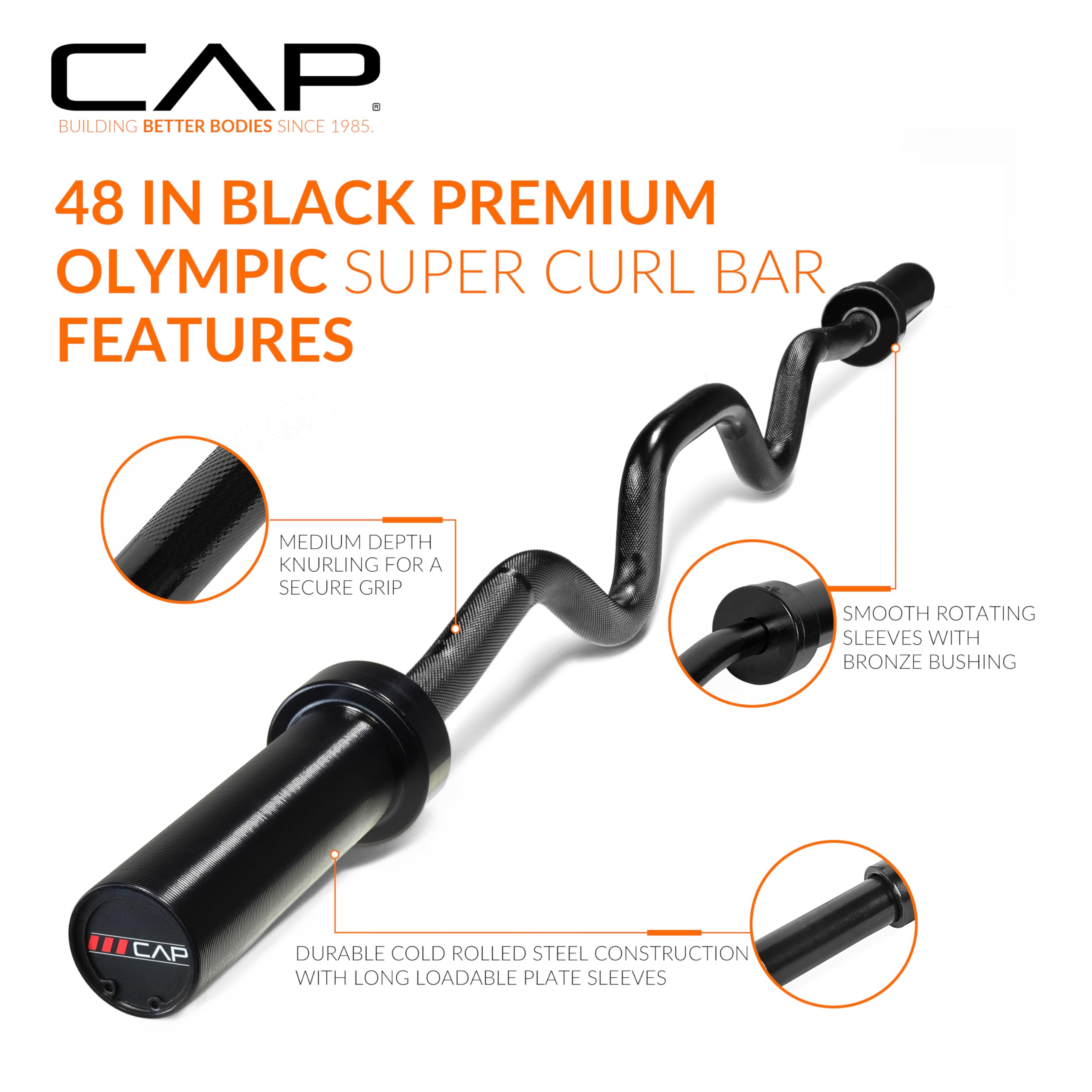 CAP Solid Olympic Super Curl Bar, bujes de bronce, negro