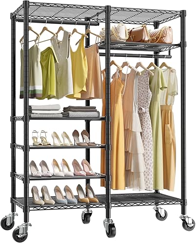 Miniatura 11 de VIPEK R4C - Perchero portátil con ruedas, resistente, ajustable, para ropa de armario, con ruedas bloqueables, color negro, con cubierta de Estante