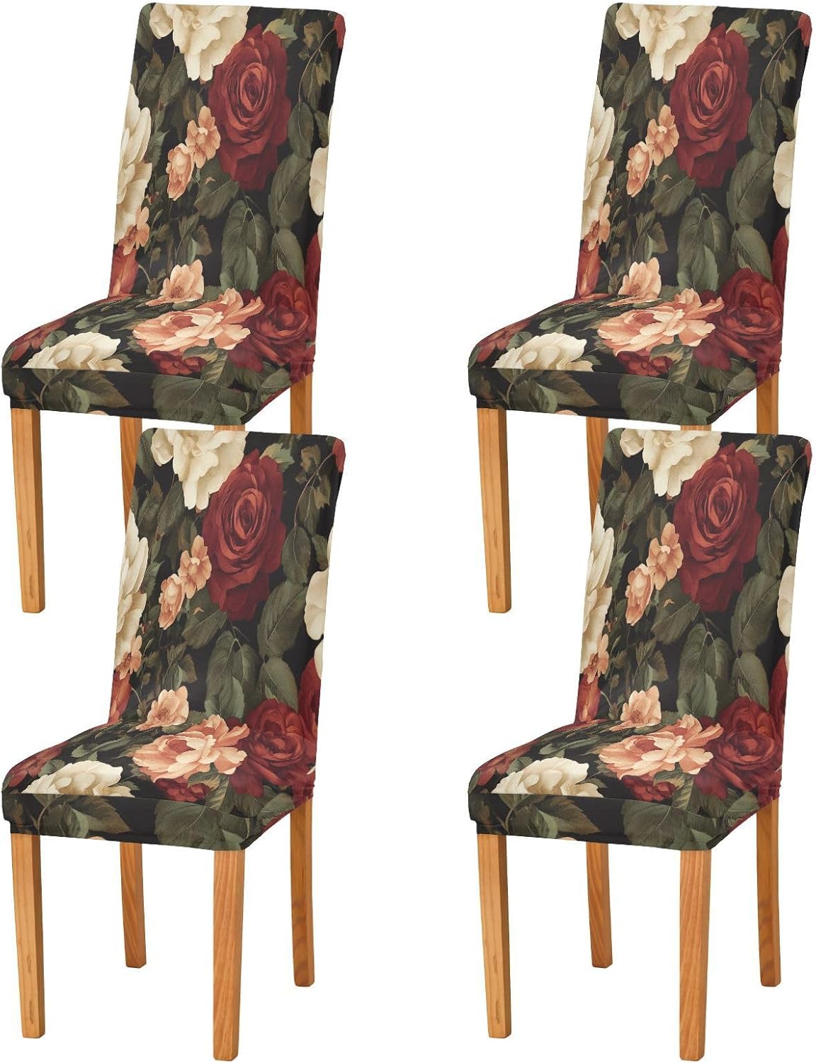ALAZA Chair Covers for Dining Room, Red Roses and Flower Stretch Chair Cover Sets Chair Protector Removable Washable for Ktichen Restaurant Hotel
