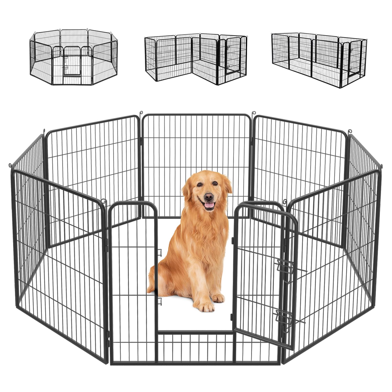 FDW Dog Playpen Dog Pen Dog Kennel 8 Panels 32 Inch Hight Indoor Outdoor Folding Metal Portable Puppy Exercise Pen Heavy Duty Dog Fence for Yard