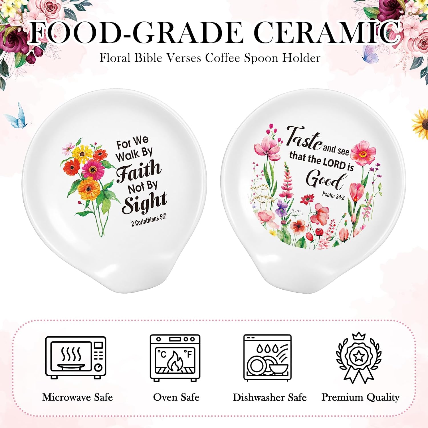 Rtteri 4 Pcs Ceramic Spoon Rest for Stove Top Christian Gifts for Women