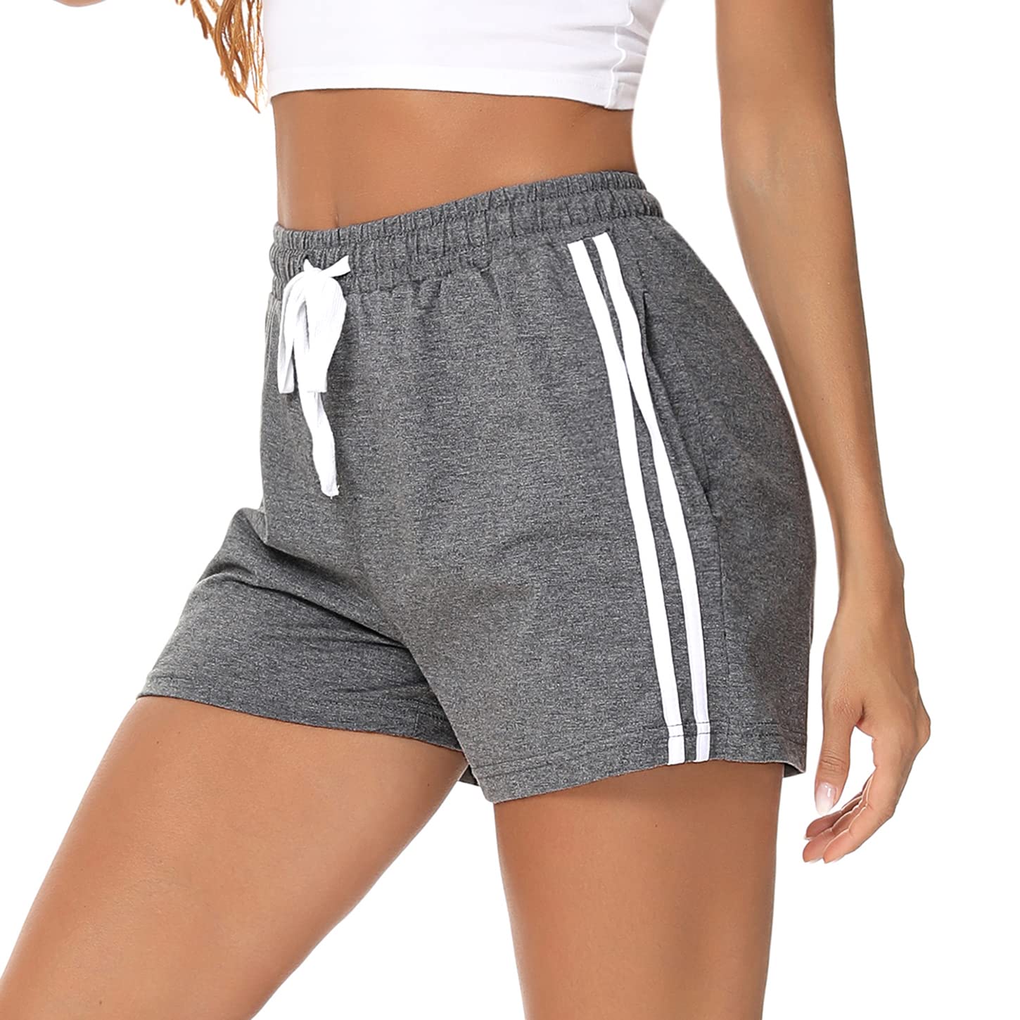Womens Running Shorts Cotton Lounge Gym Athletic Sport Tracksuit Bottoms Comfy Hiking Travel Casual Sweat Shorts with Pockets