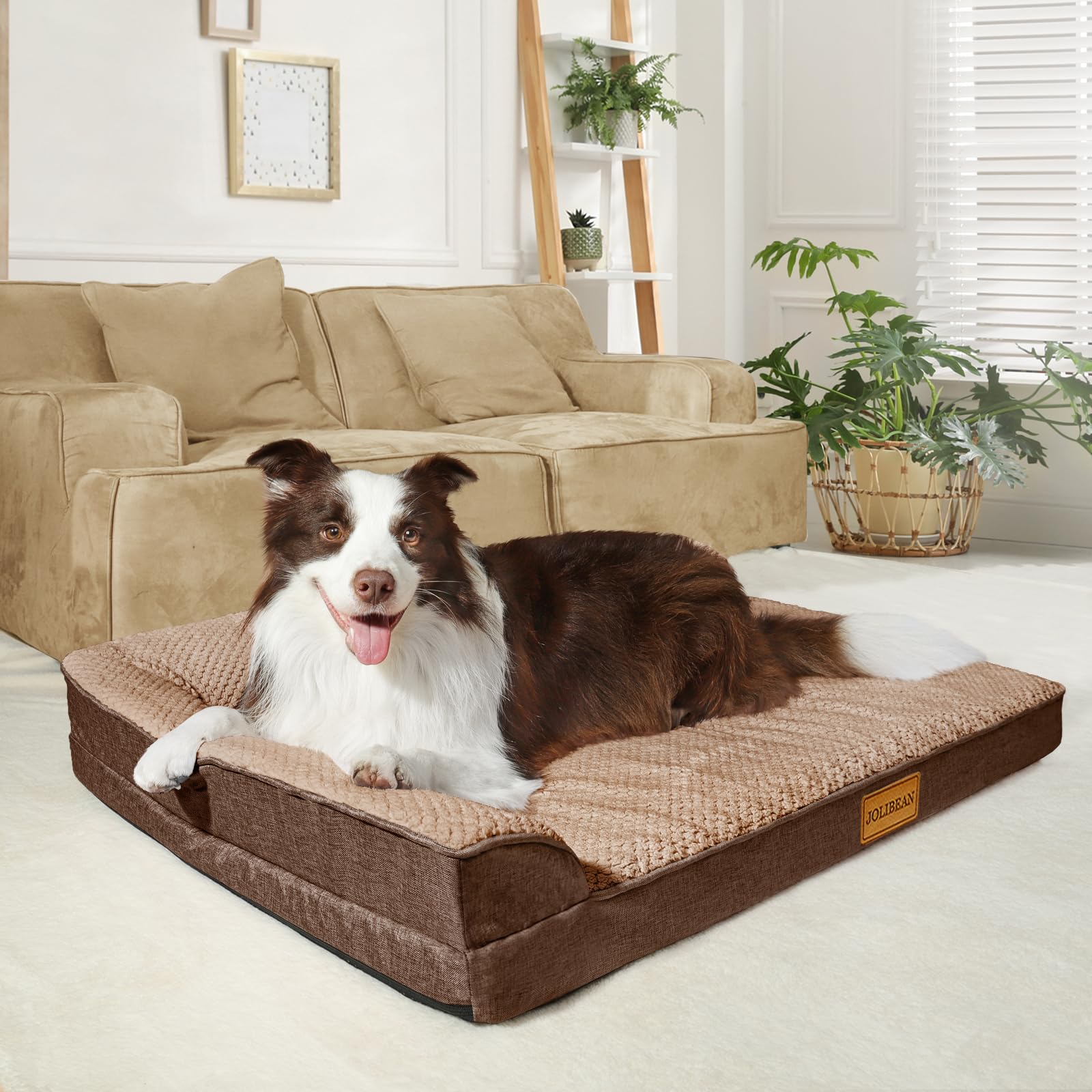 Cama Perro Jacquard Extra Grande Ortopédica, Colchoneta Perro con Espuma De Caja De Huevos de L, Sofá Perro con Impermeable Lavable Desenfundable, 122x76cm, Marrón