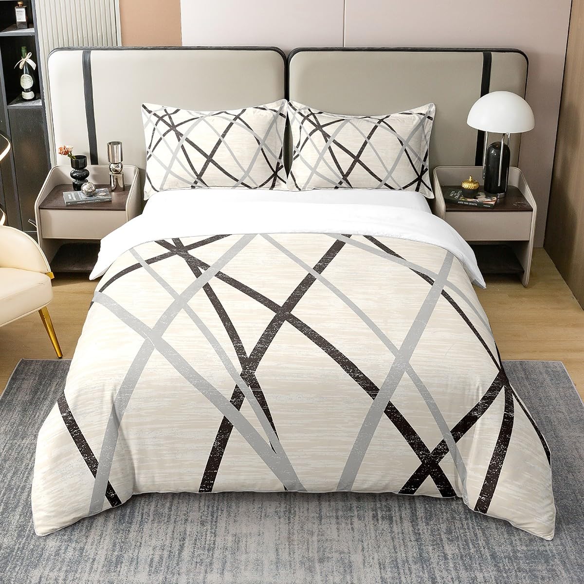 Parure de lit 240x260 moderne : housse de couette géométrique vintage en coton