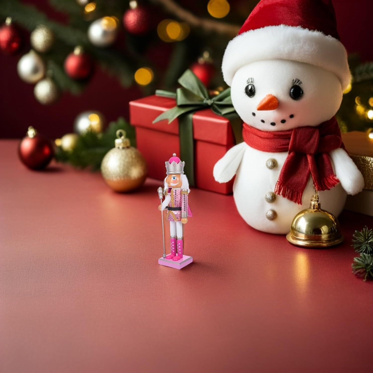 IMIKEYA Pink Wooden Nutcracker Soldier Figure 38cm – Traditional Christmas Nutcracker Ornament for Desktop Decoration and Holiday Fireplace Display