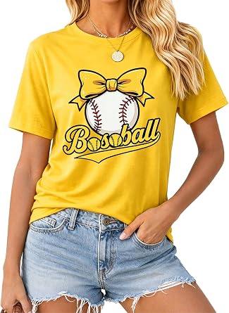 YHHR Baseball Shirt Women Game Day Baseball Player T-Shirts Casual Tops | Funny Fruit Print Casual Short Sleeve, Vintage Ballgame Graphic Tee, Sports Team Shirts, Summer Casual Tops, Ballgame Shirt