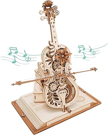 ROKR 3D Puzzles for Adults 1:5 Scale Cello Model Kit with Base 199pcs Wooden Music Box Building Kit Desk Gift for Men Women Hobby for Adults