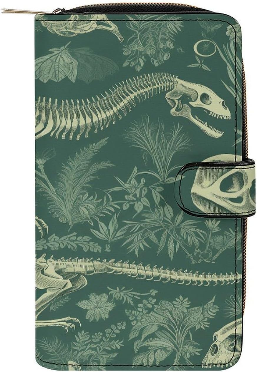 Dinosaur Skeleton Wallet,PU Leather Material, Small Wallet,Bifold with Zipper, Travel Wallet,Compact And Portable for Men And Women 7.8 * 4.3 * 1.4 Inches