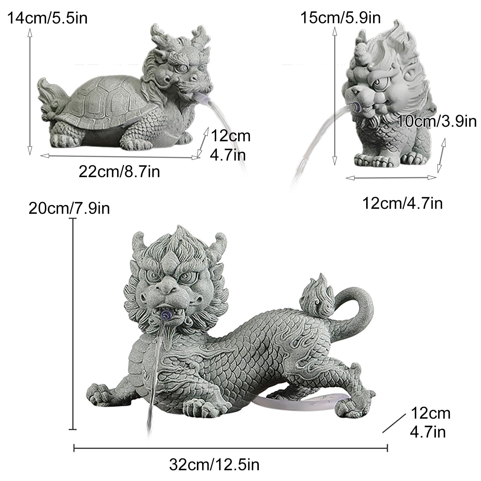 Cracheurs d'étang, Fontaines pour bassins d'animaux, aménagement paysager d'eau à Circulation Automatique pour Bassin à carpes koï, pour Cour Design Cascade(32 * 12 * 20cm/12.5 * 4.7 * 7.9)