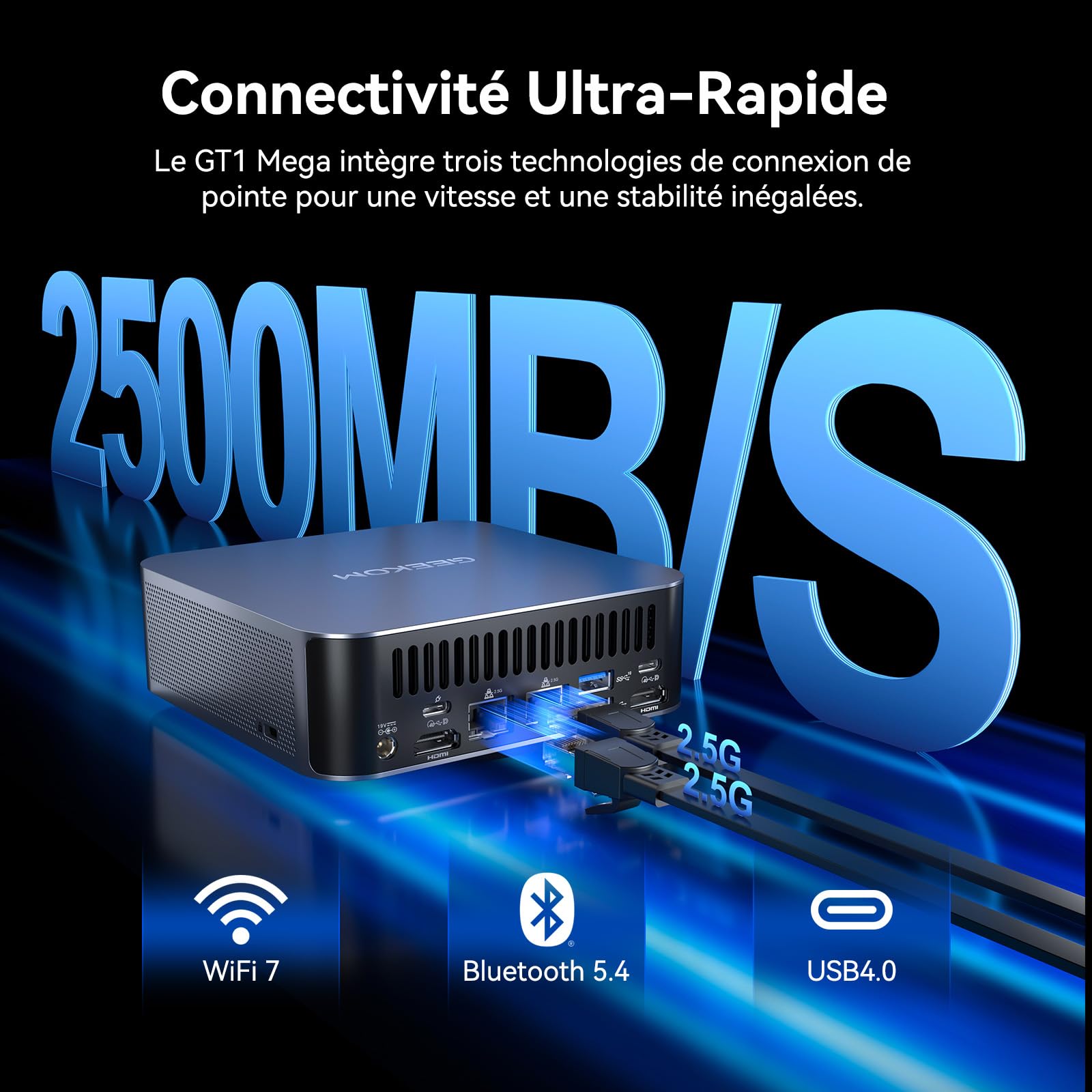 GEEKOM GT1 Mega Mini PC avec Intel Core Ultra 9 185H, 32Go DDR5 RAM,2To SSD | 6×USB, Double 2,5G LAN, Lauréat des European Hardware Awards, Boîtier Métal Mini Gaming PC, WiFi 7, Lecteur SD, 4 écrans 8K