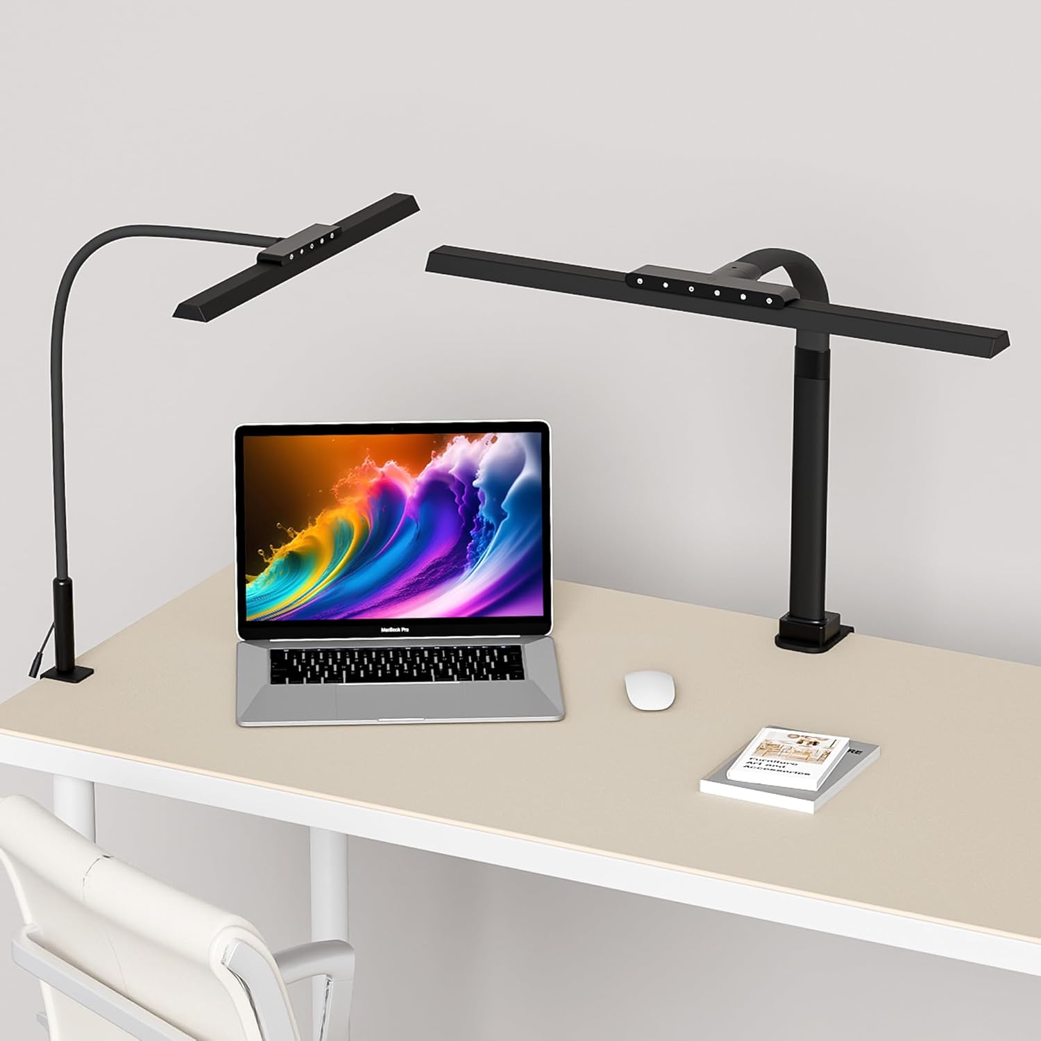 Clip-On LED Desk Light, Modern Black Desk Lamp, 24W Brightness Dimmable Settings Table Lamp for Home Office & Computer Work, LED Table Lamp for Video Calls, Zoom Meetings & Reading