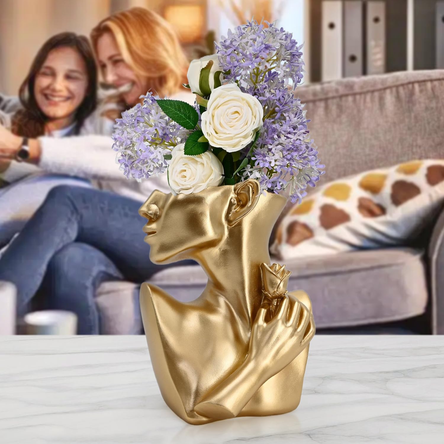 Jarrones dorados para centros de mesa, decoración estética del hogar, sala de estar, decoración de ramo, maceta, mesa de café, oficina, estatua de mujer, regalo para mamá, madre, hermana