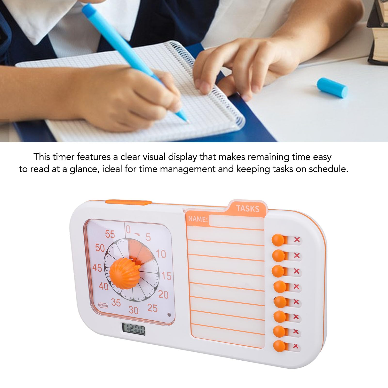 Temporizador Visual 3 en 1, Herramienta de Gestión del Tiempo con Reloj de Cuenta Atrás y Planificador, Tablero Borrable Reutilizable, Funcionamiento Silencioso, Luz