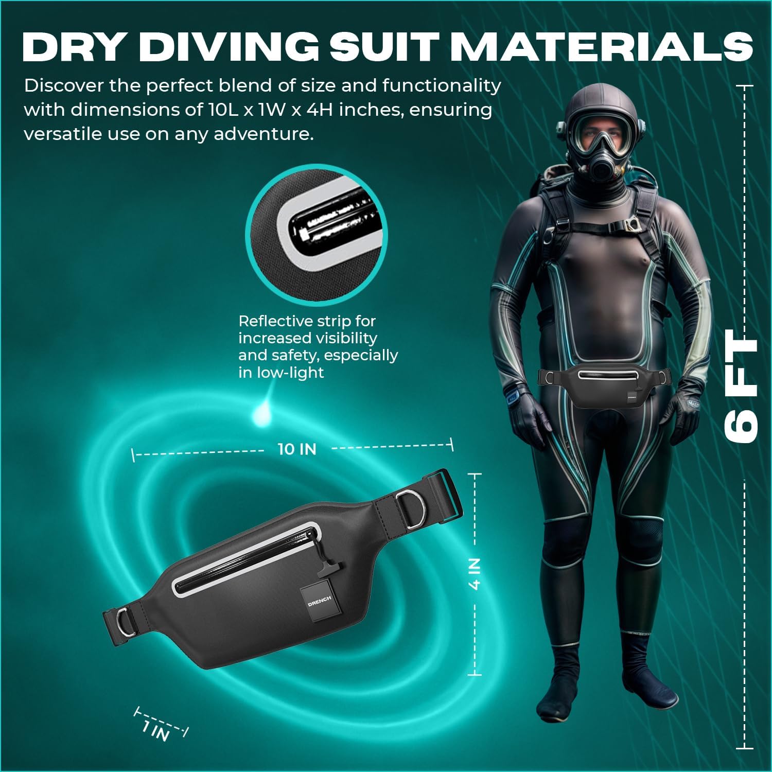 Drench 100% Underwater Waterproof Fanny Pack. Waist Pack. Submersible Waterproof Phone Pouch. Dry Bag for Swimming & Snorkelling. Underwater Phone case. (black with 2 rings) - Image 6