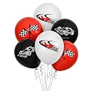 Party Warehouse Racing Car Balloon Set for Birthday - 5Pcs | Race Theme Foil Balloons for Race Lovers | Tyre & Checkered Flag Balloons for Kids/Adults Party Decorations | Red, Black & White gallery image