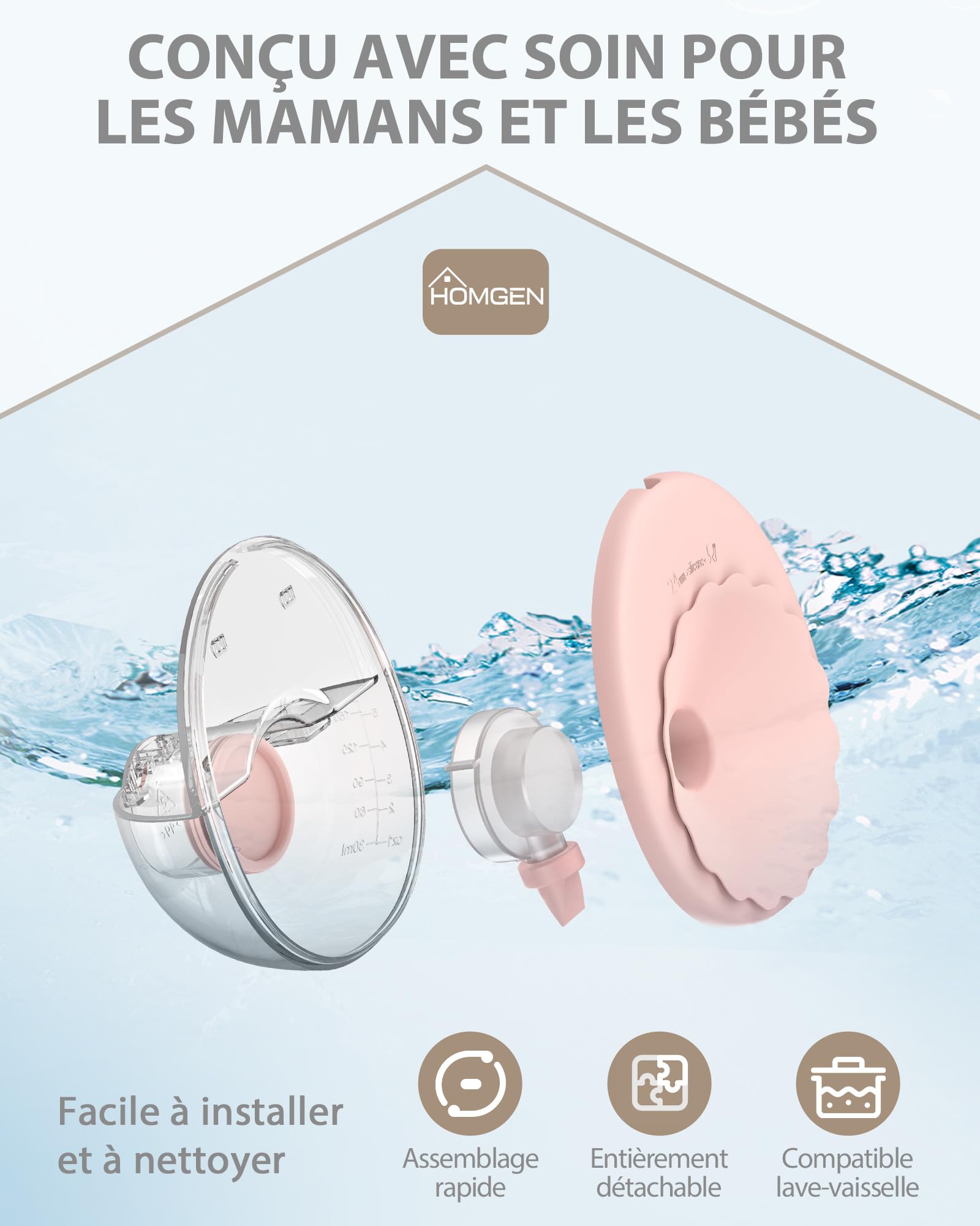 HOMGEN Tire-lait électrique Portable Mains Libres, Extracteur de Lait Maternel Sans Fil avec écran LED, Pompe à Lait Rechargeable 1200mAh avec 4 Modes et 12 Niveaux, Facile à Nettoyer pour les Mamans