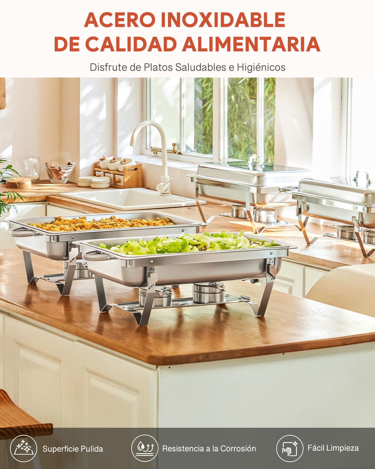 Wilprep Juego de 4 Calentadores de Comida para Buffet, Acero Inoxidable 9L con Bandeja de Calefacción, Chafing Dish para Catering, Fiestas y Eventos (4pcs)