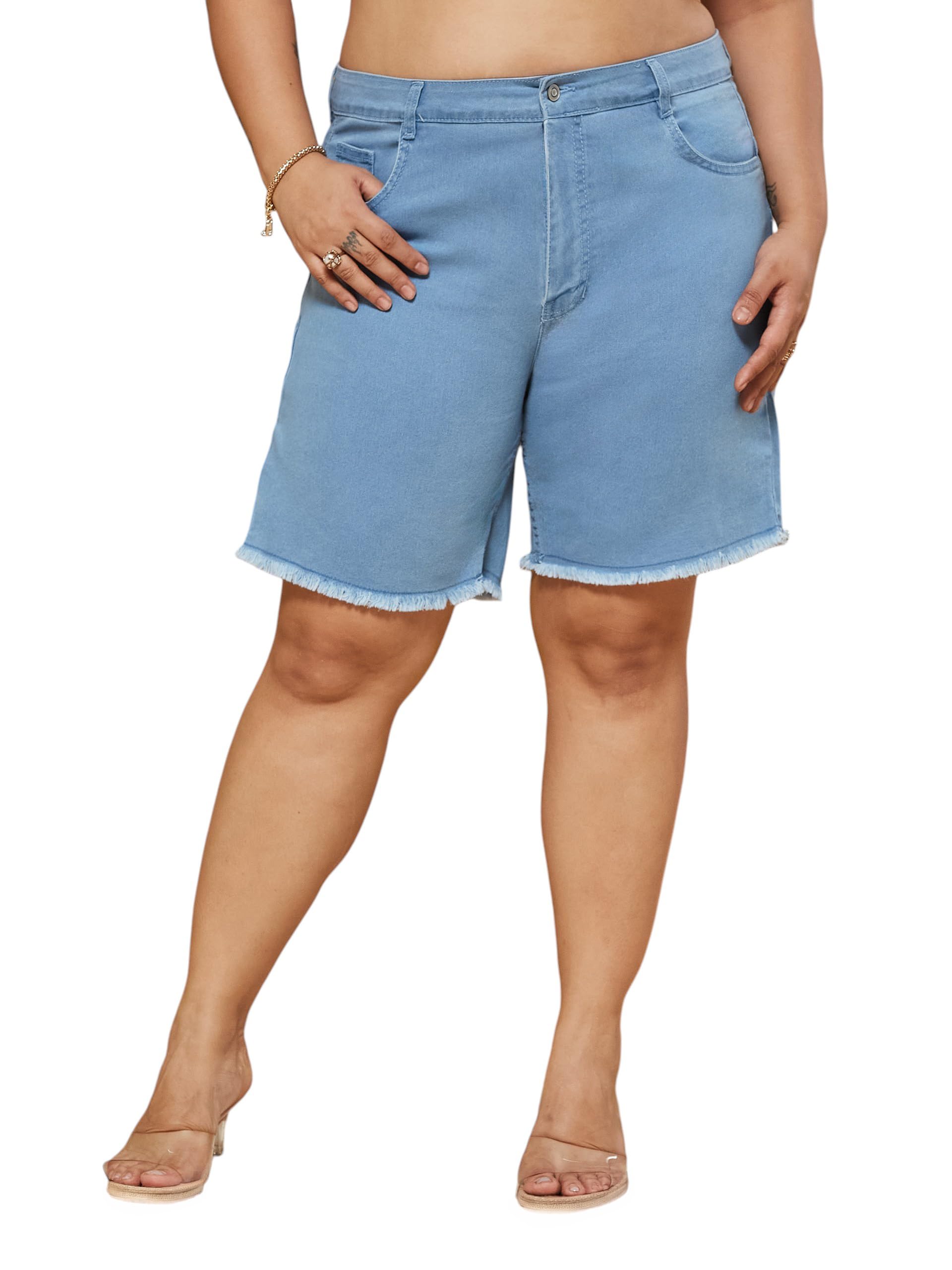 miss chase a+ Women's Regular High Rise Above Knee Stretchable Denim Shorts-picture-37