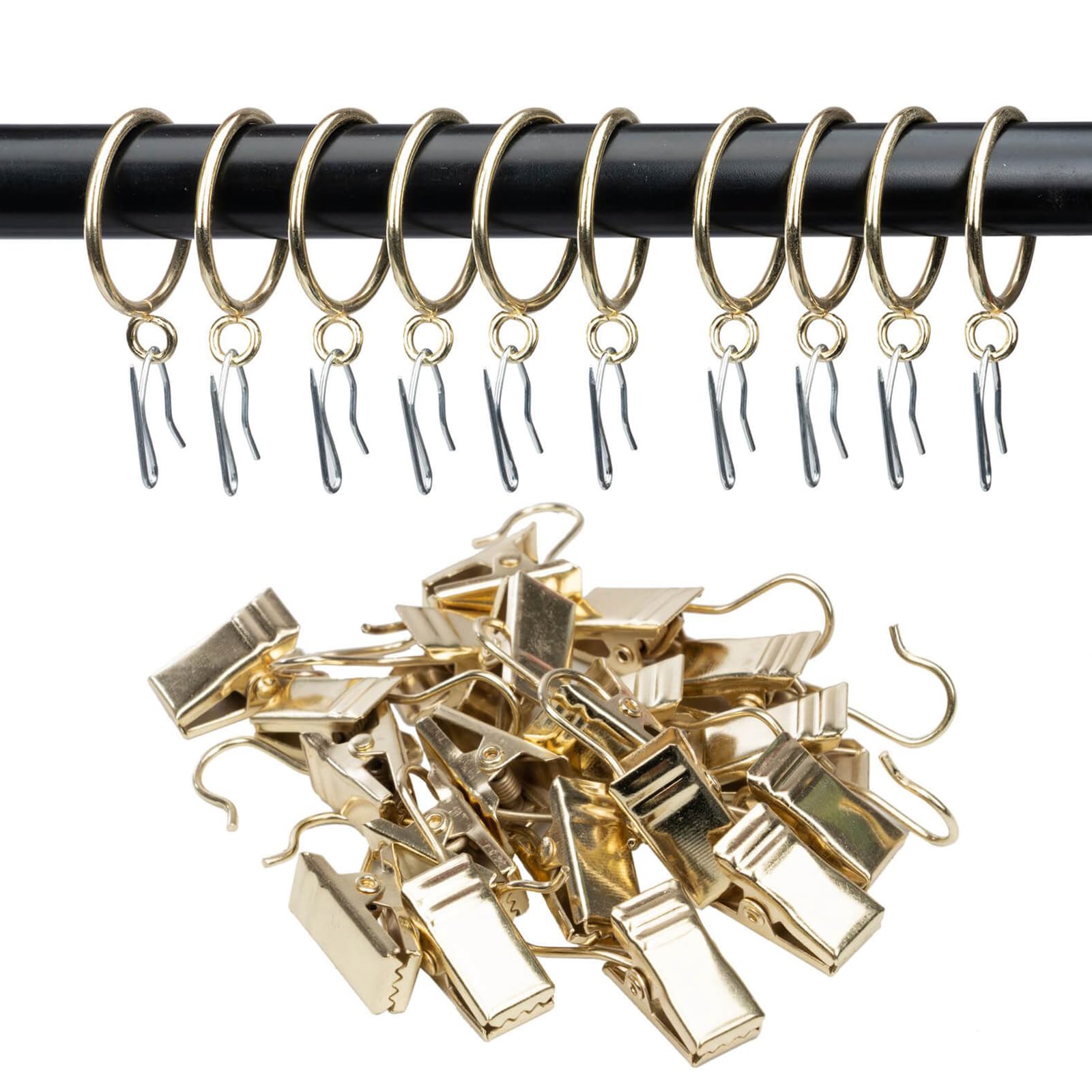 50 Stück Vorhangringe Mit Clips - 25 Mm Durchmesser, Gold, Für Schwere Vorhänge, Welliges Design