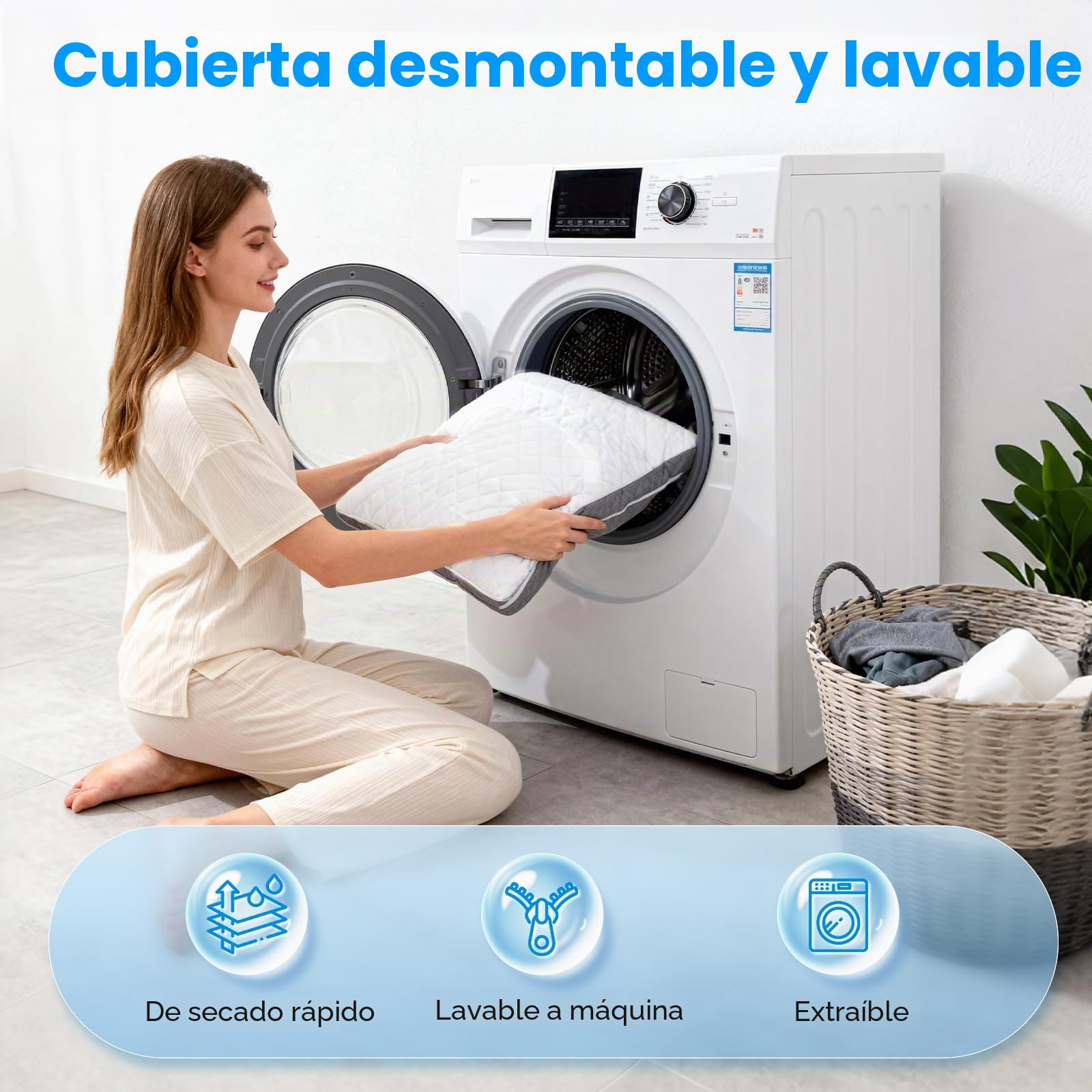 Almohada de cuña para cama y sofá con espuma viscoelástica, 50 x 50 x 26 cm - Almohada de descanso ajustable en altura, almohada de lectura para sofá/cama, para asiento y piernas, funda lavable