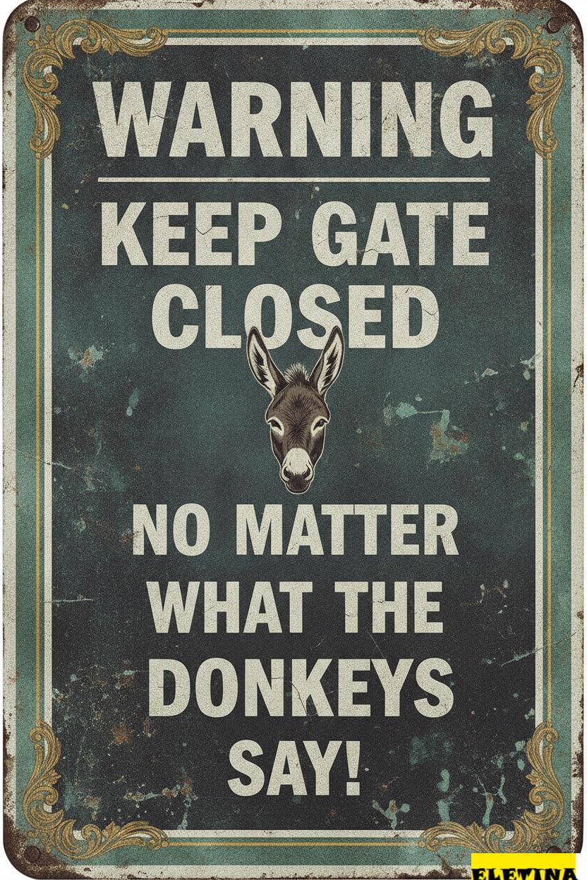 Keep Gate Closed Donkeys Say Tin Sign, 8x12 Inch Yard